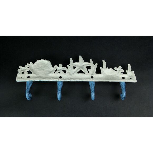 Blue/White Cast Iron Seahorses Decorative Wall Hook Hanging Towel or Coat Rack - Picture 5 of 6